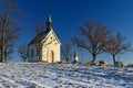 Beautiful winter landscape with church. Sunny winter day. Brno - LÃÂ­ÃÂ¡eÃË. Chapel of Our Lady of Helper Royalty Free Stock Photo